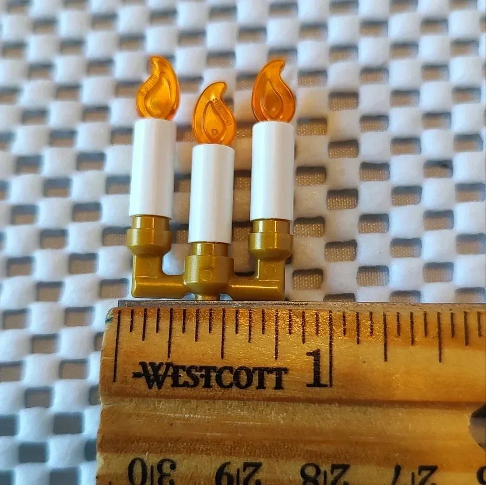 Lot of 5 Lego Pearl Gold Candelabra Candle Holder with Candles 73117 New, unused